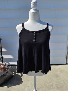 SO Black Ribbed Button-Front Camisole